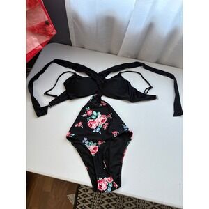 Cupshe One Piece Swimsuit Floral Print Tie Back Padded Swimwear‎ Medium